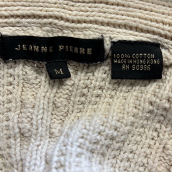 JEANNE PIERRE Cream VNeck Cable Knit Sweater size Medium 100% Cotton - Picture 4 of 5